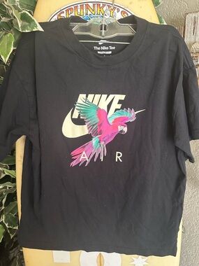 Nike Black Tee with Cream Nike Air and Multicolor Parrot Graphic